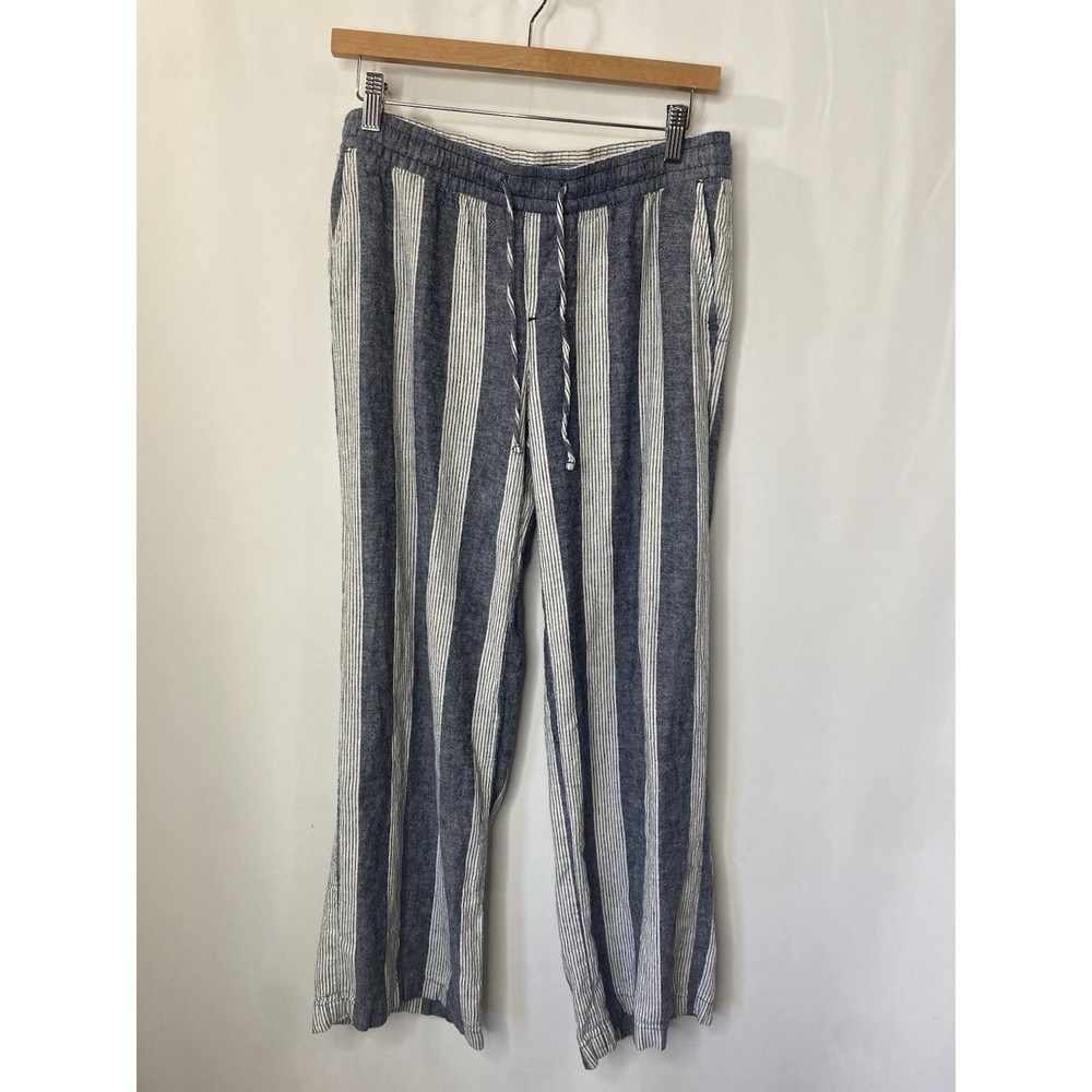 OLD NAVY Womens Striped Pants Linen Drawstring Pants Size Medium Nautical Sailor
